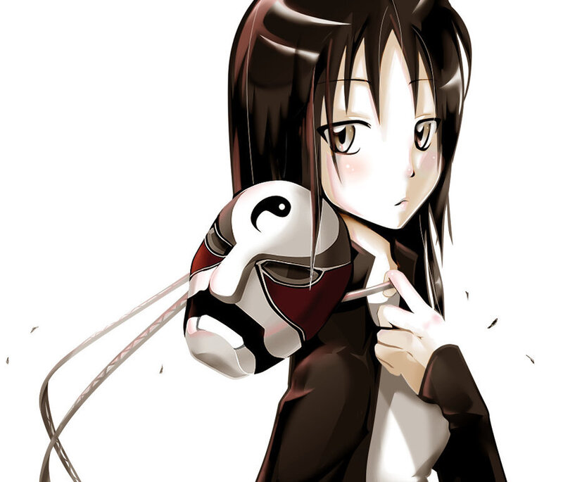 Anime Girl Holding Mask — Black