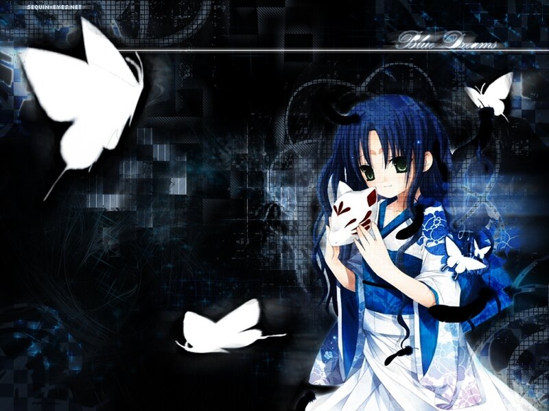 Anime Girl Holding Mask — Blue