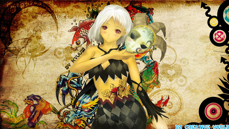 Anime Girl Holding Mask — Brown