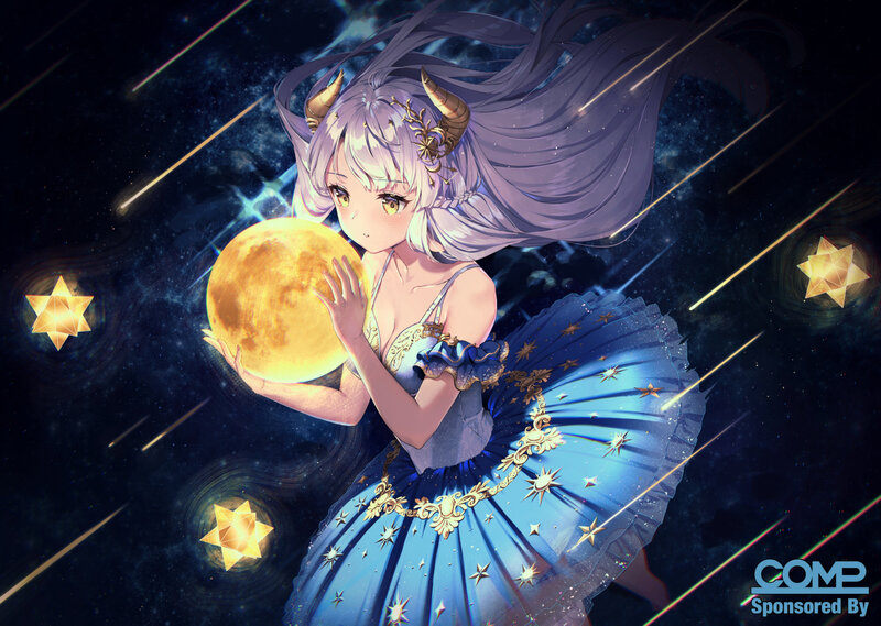 Anime Girl Holding Moon — Blue