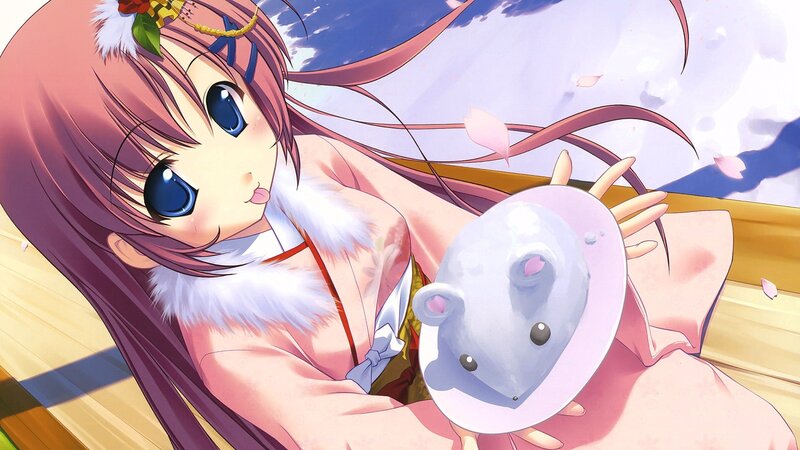 Anime Girl Holding Mouse — Pink, Serene