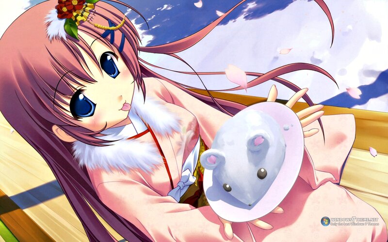 Anime Girl Holding Mouse — Pink