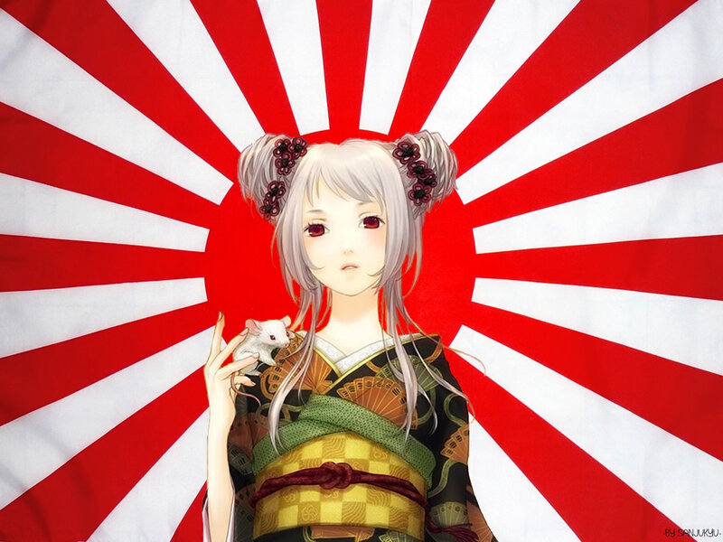 Anime Girl Holding Mouse — Red