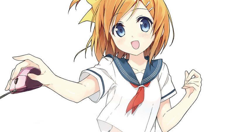 Anime Girl Holding Mouse — White