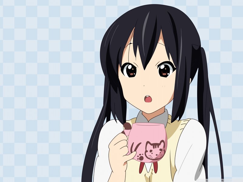 Anime Girl Holding Mug — Black