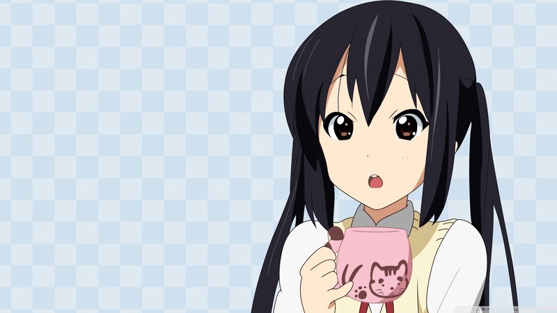 Anime Girl Holding Mug — Blue