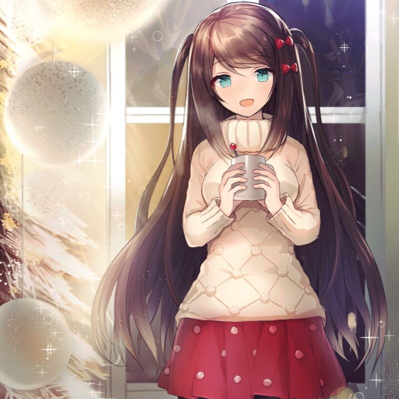 Anime Girl Holding Mug — Brown
