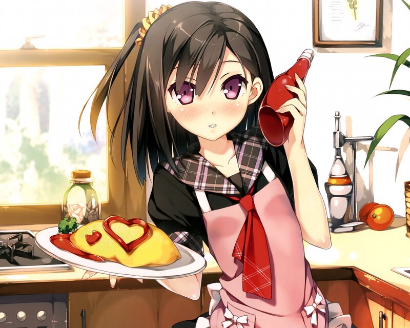 Anime Girl Holding Omelet — Pink