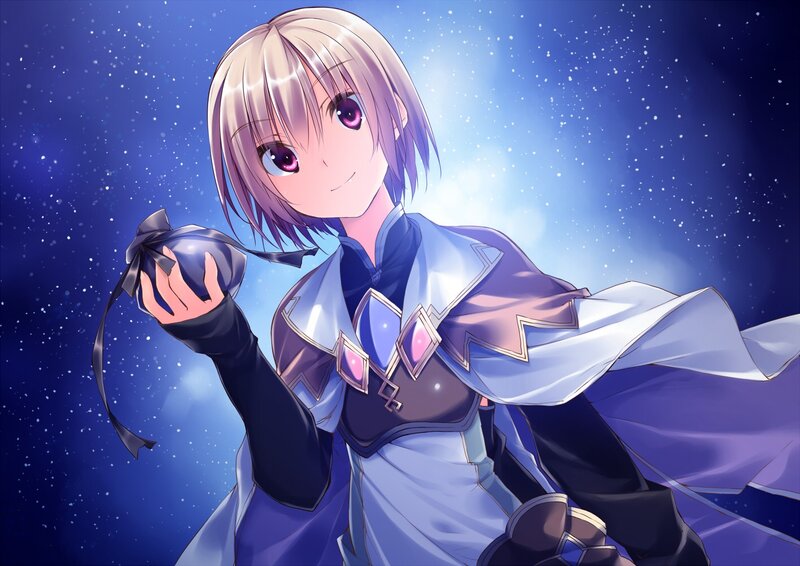 Anime Girl Holding Orb — Blue, Serene, Night, Starry Sky