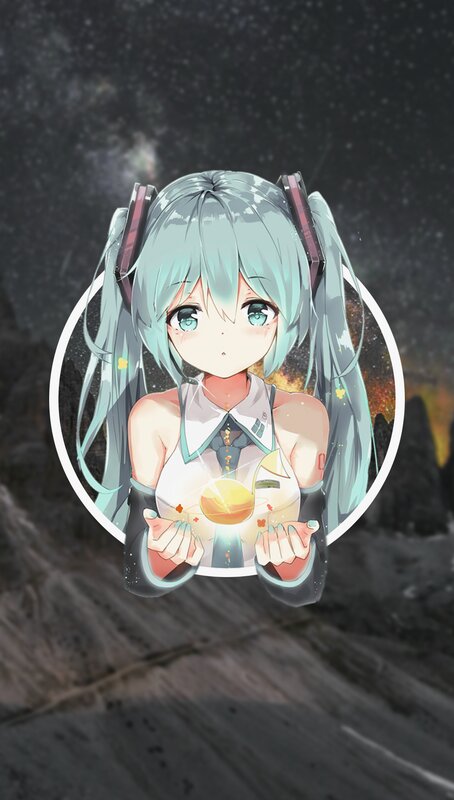 Anime Girl Holding Orb — Blue, Serene, Night