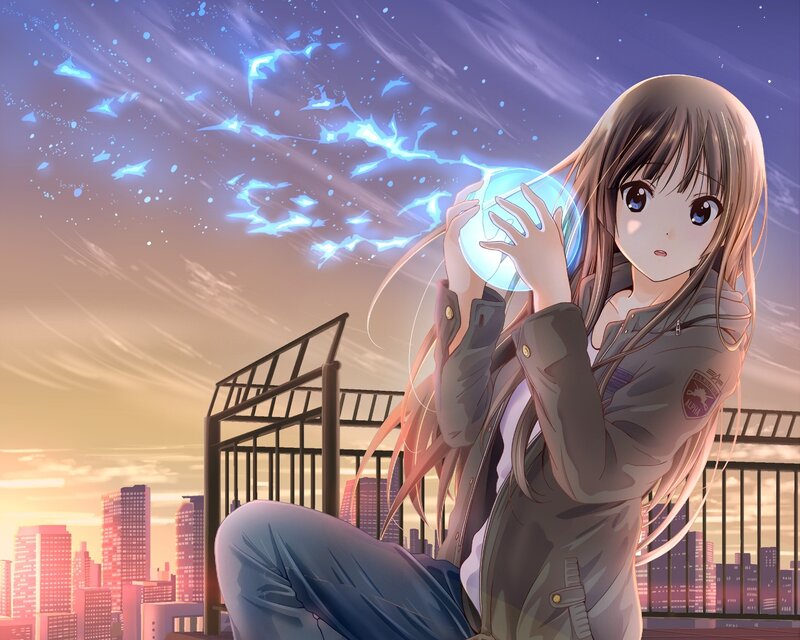 Anime Girl Holding Orb — Purple, Dramatic