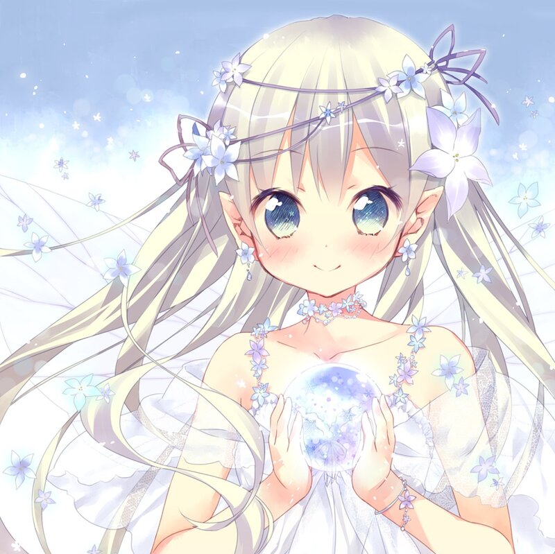 Anime Girl Holding Orb — White, Serene
