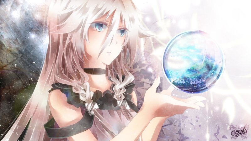 Anime Girl Holding Orb — White