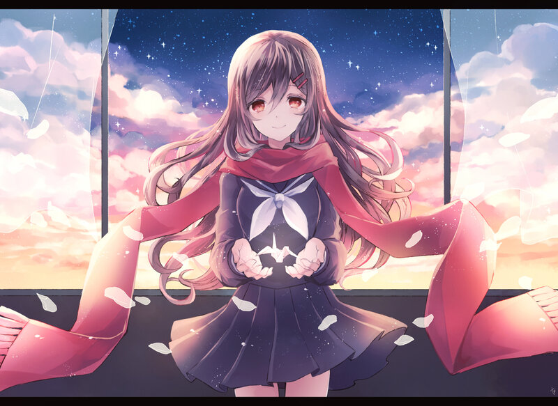 Anime Girl Holding Origami — Purple