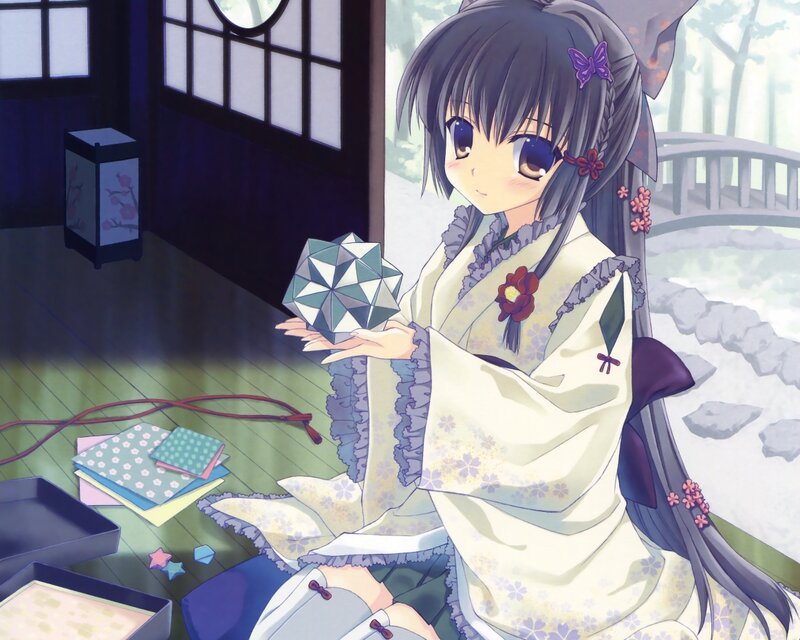 Anime Girl Holding Origami — White