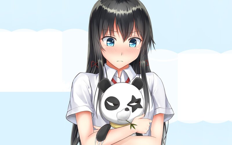 Anime Girl Holding Panda — White