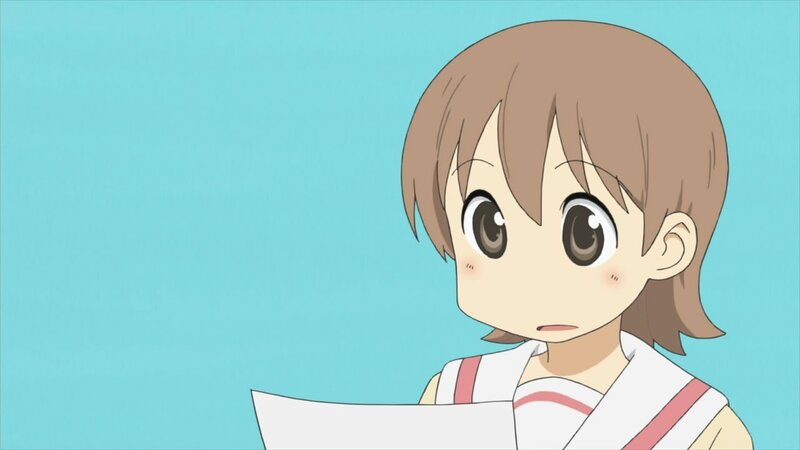 Anime Girl Holding Paper — Blue, Neutral, School Uniform, Brown