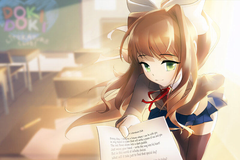Anime Girl Holding Paper — Brown, Calm