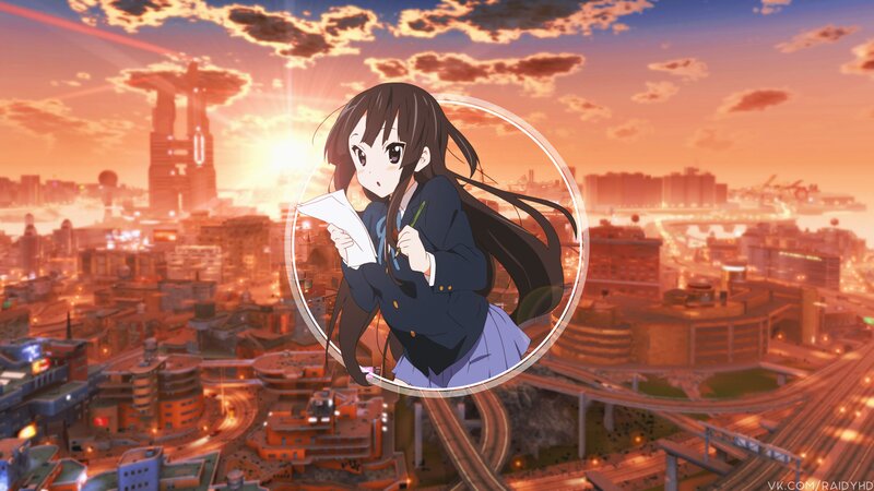 Anime Girl Holding Paper — Orange, Dramatic, Sunset