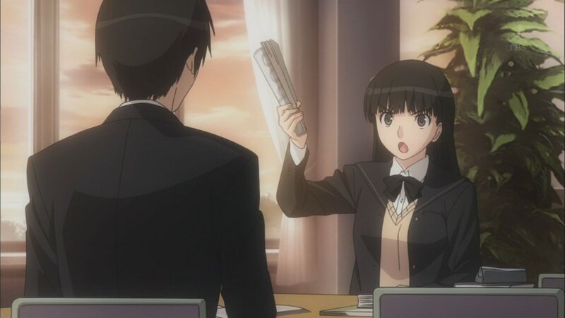 anime girl holding papers