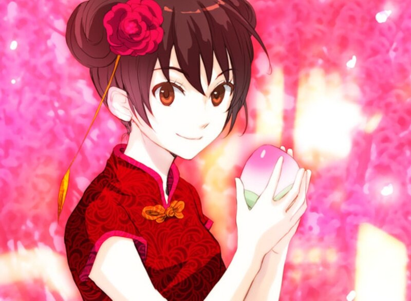 Anime Girl Holding Peach — Red