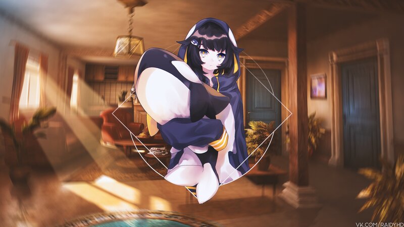 Anime Girl Holding Penguin — Brown