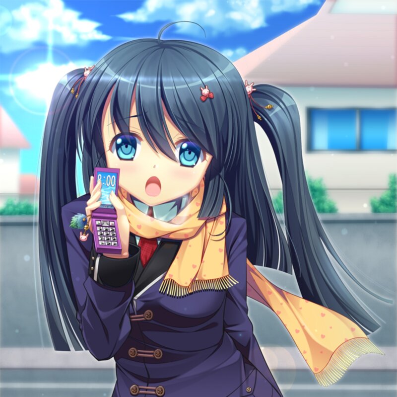 Anime Girl Holding Phone — Blue, Bright
