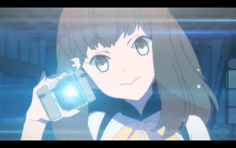 Anime Girl Holding Phone — Blue, Dramatic
