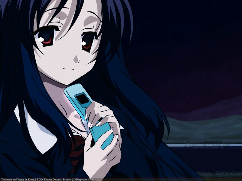 Anime Girl Holding Phone — Blue
