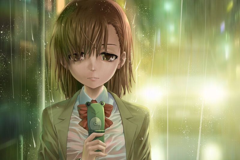 Anime Girl Holding Phone — Green