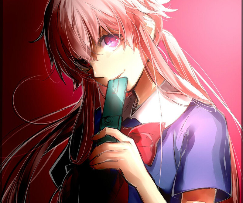 Anime Girl Holding Phone — Pink, Dramatic