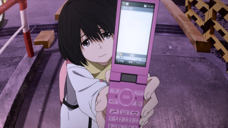 Anime Girl Holding Phone — Purple, Calm, Night