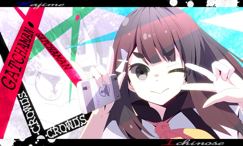 Anime Girl Holding Phone — Purple, Playful, Wink