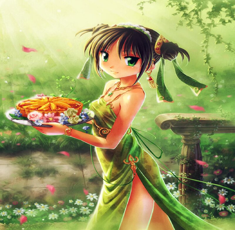 Anime Girl Holding Pie — Green