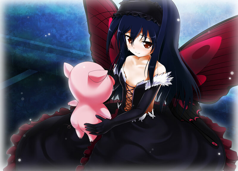 Anime Girl Holding Pig — Black