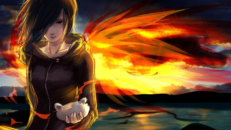 Anime Girl Holding Piglet — Orange