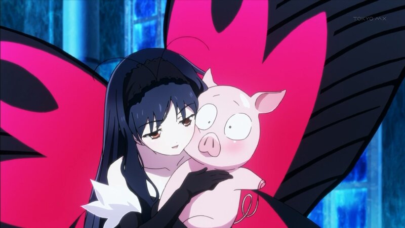 anime girl holding piglet