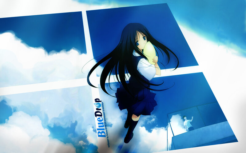 Anime Girl Holding Pillow — Blue