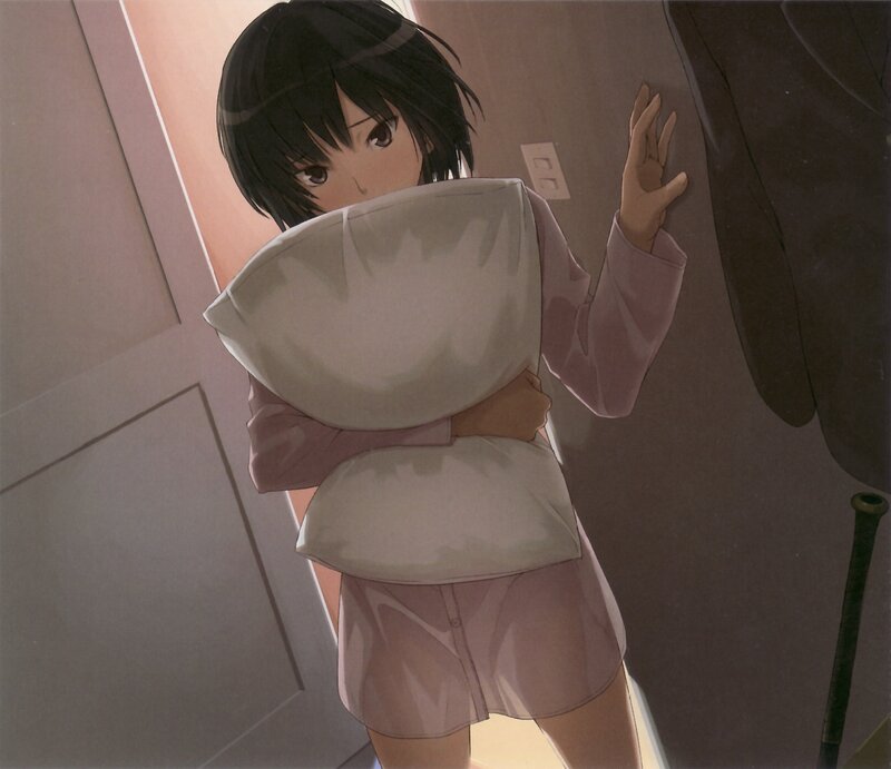 Anime Girl Holding Pillow — Pink