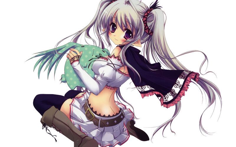 Anime Girl Holding Pillow — White