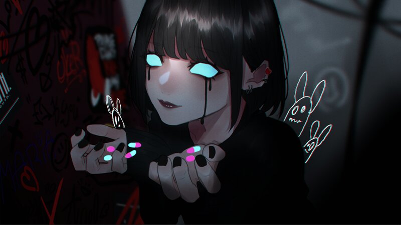 Anime Girl Holding Pills