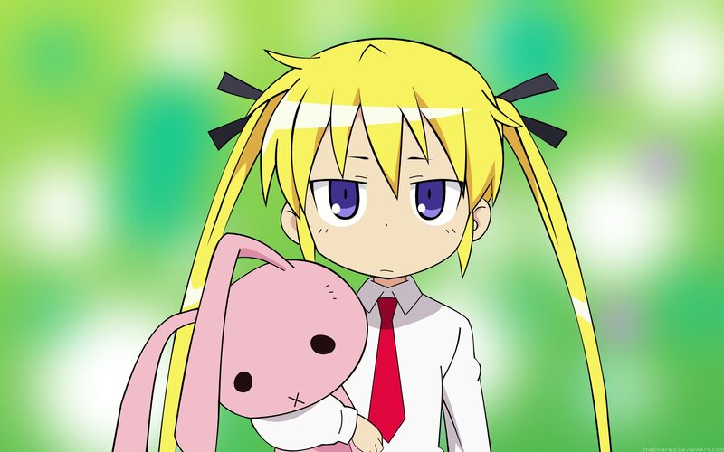 anime girl holding pink bunny