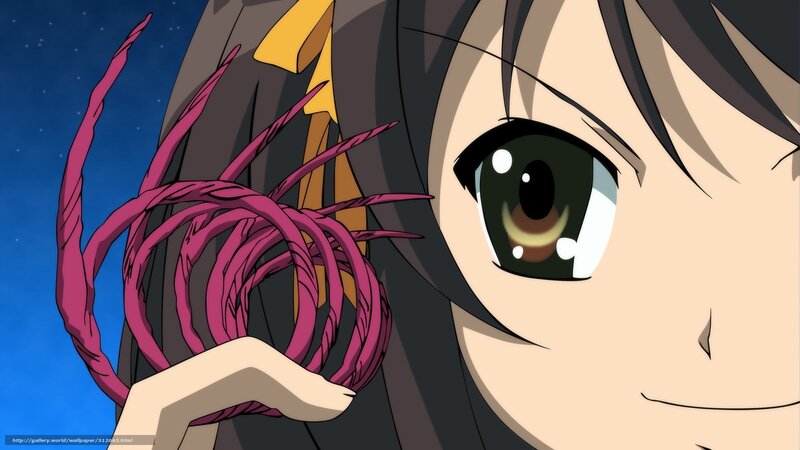 Anime Girl Holding Pink Object — Blue