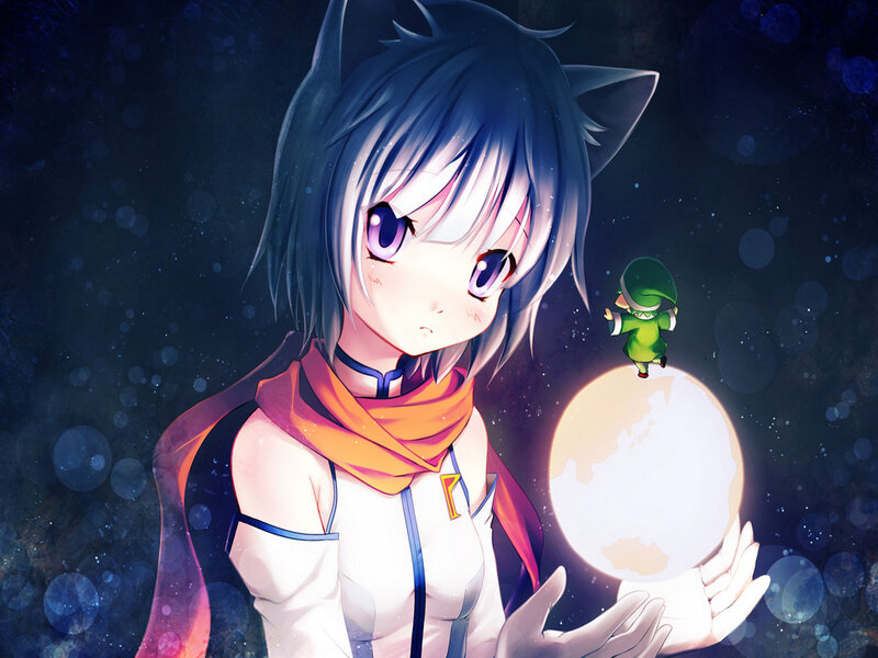 Anime Girl Holding Planet — Blue