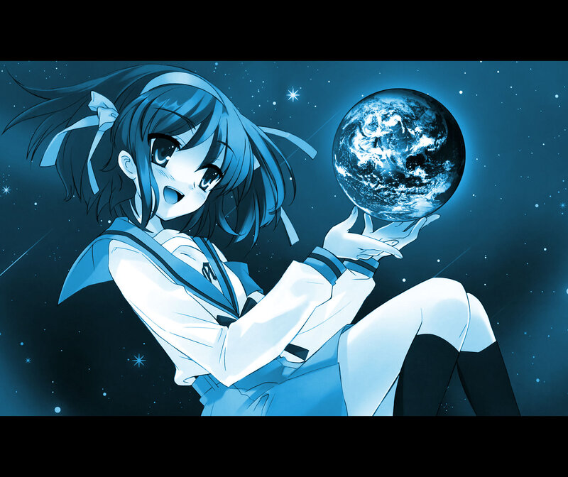 anime girl holding planet earth