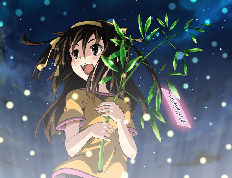 Anime Girl Holding Plant — Blue