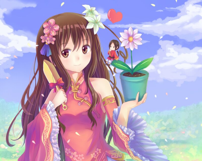 Anime Girl Holding Plant — Pink