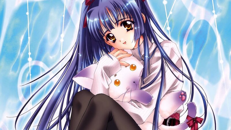 Anime Girl Holding Plush — Blue, Dreamy, Plush Toy