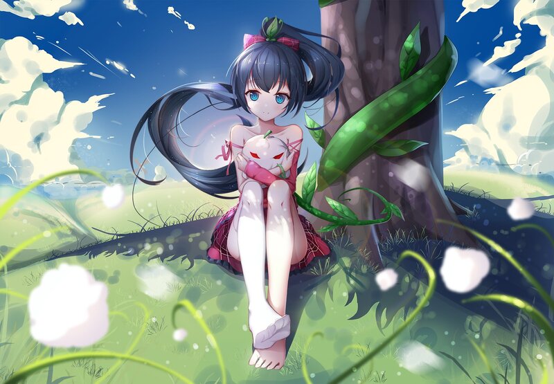 Anime Girl Holding Plush — Blue, Serene