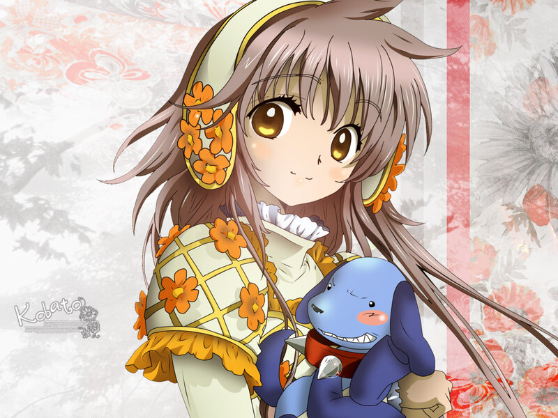 Anime Girl Holding Plush — Brown
